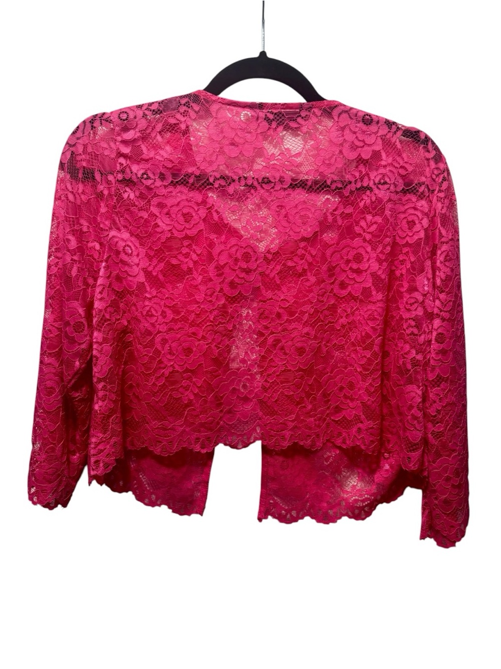 Bright Hot Pink Lace Open-Front Shrug L - Picture 3 of 3